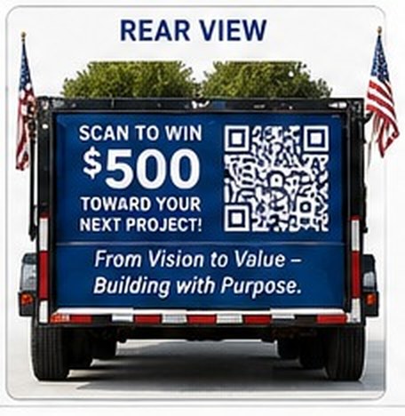 MFMC float rear panel - Scan to win $500 toward your next project
